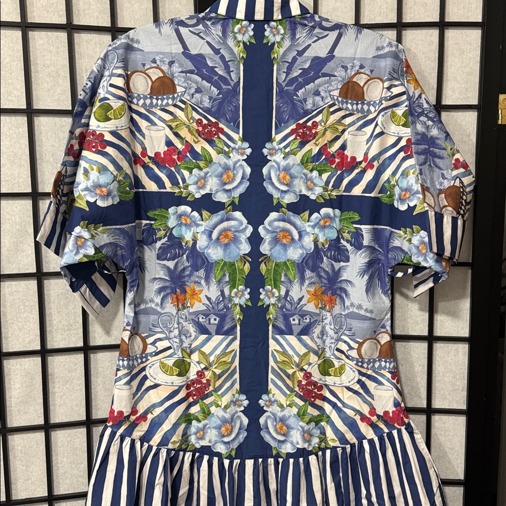 Farm Rio size XS Fresh Table Scarf Midi Dress Blue NWT No Belt - Picture 12 of 12